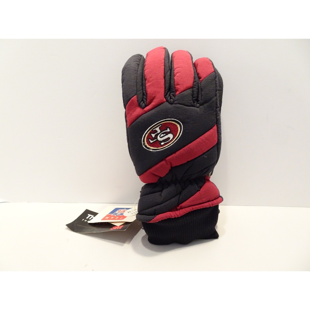 Vintage San Francisco 49ers NFL Team Gloves Thinsulate Ultra Black Red S/M NWT